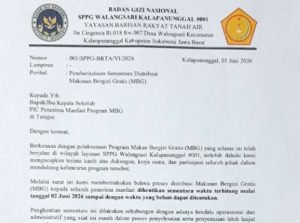 Distribusi Makan Bergizi Gratis di Kalapanunggal Sukabumi Dihentikan Sementara Mulai 2 Juni 2026